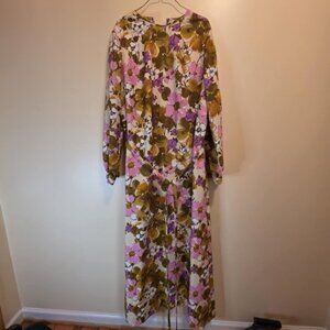 Handmade Pink / Green Floral Tiki Maxi Long Sleeve Dress